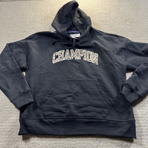 Champion Other - Champion‎ Black Hoodie With Cheetah Print Logo Size Small